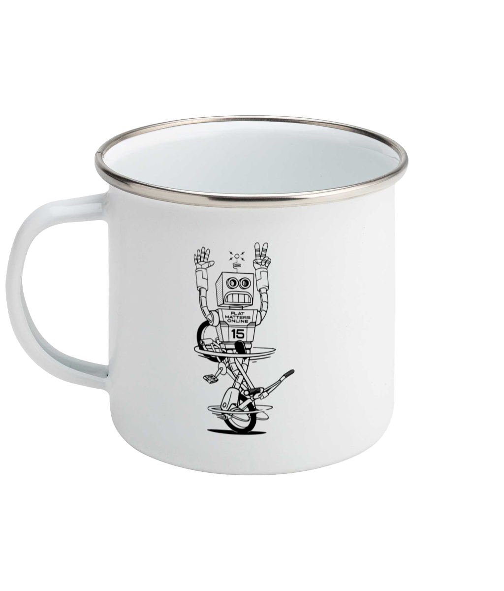 Enamel Mug CrossFootedCliffhanger final white outline CrossFootedCliffhanger final white outline